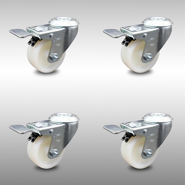 3 Inch SS Nylon Wheel Swivel Bolt Hole Caster Set with Total Lock Brake SCC